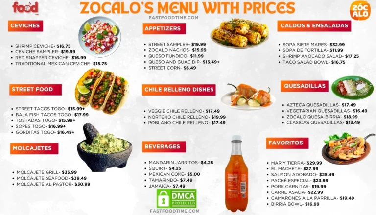 Zocalo’s Menu With Prices