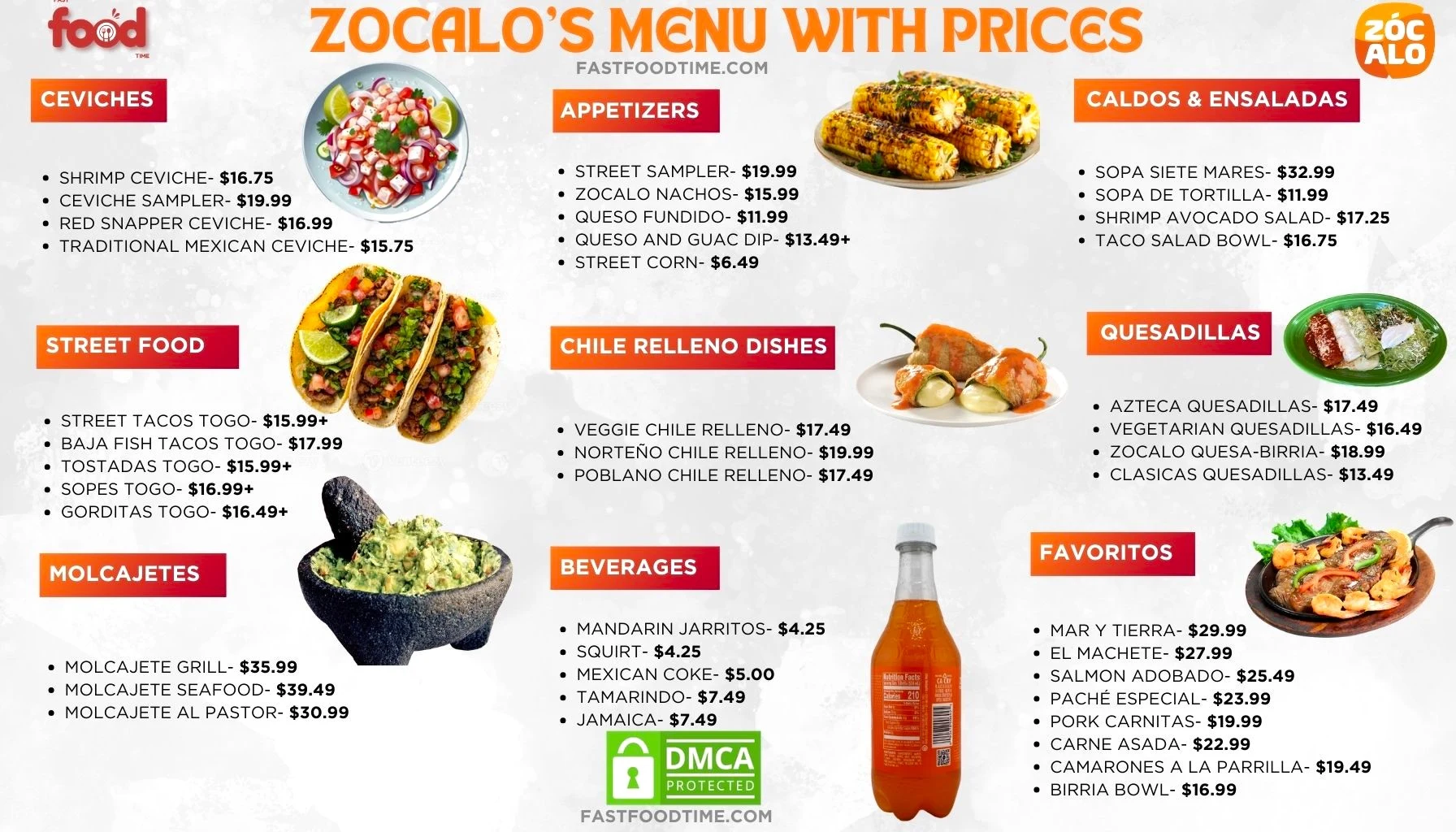 Zocalo’s Menu With Prices