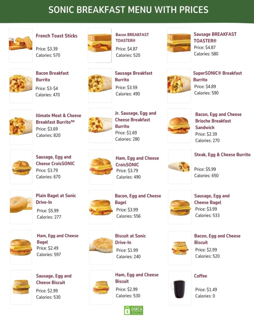 Sonic Breakfast Menu With Prices