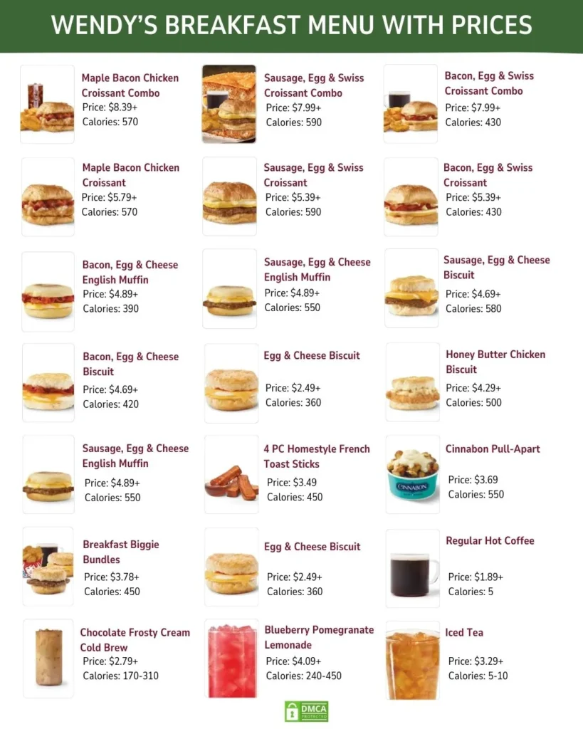 Wendy’s Breakfast Menu With Prices