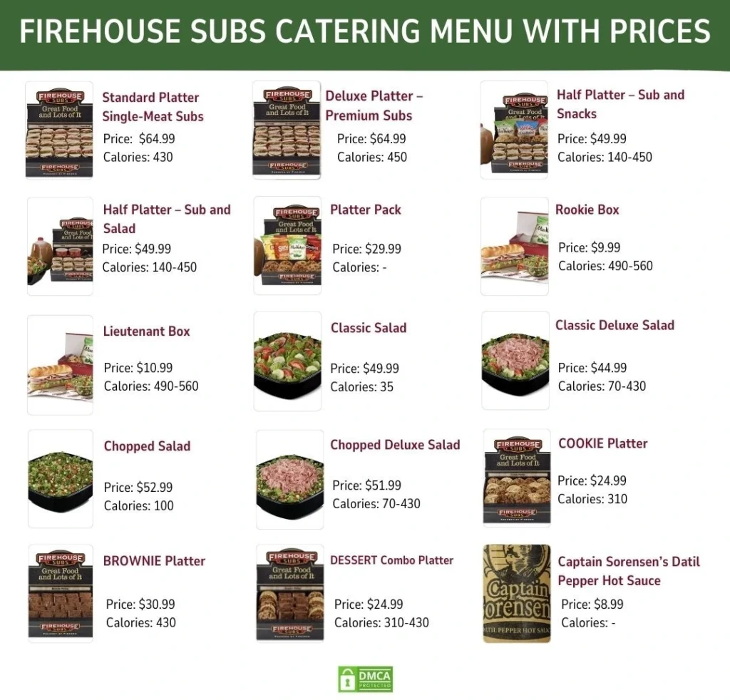 firehouse subs Catering Menu With Prices