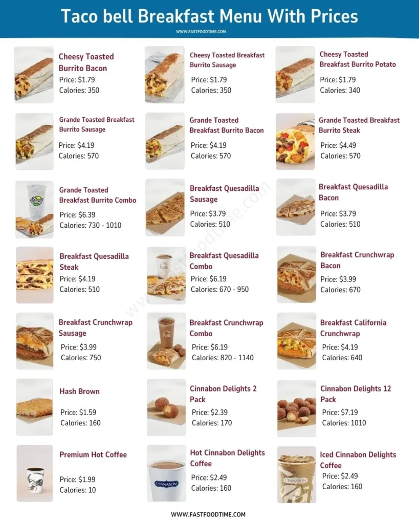 taco bell breakfast Menu With Prices